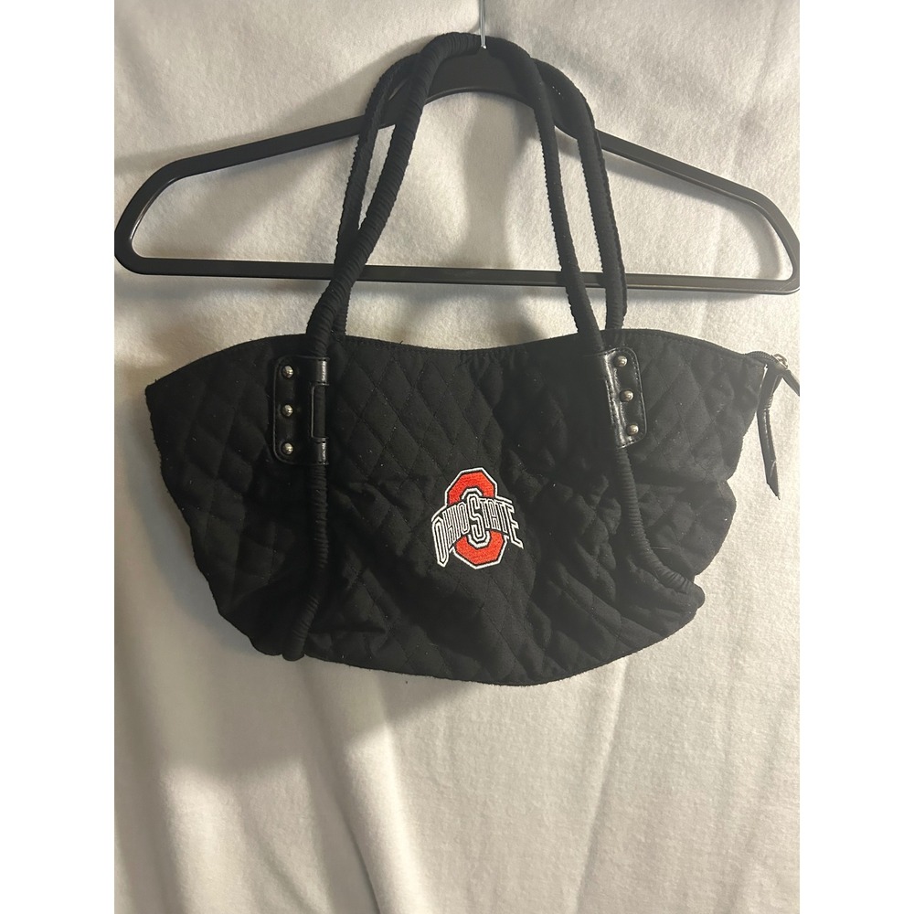 Ohio State Buckeyes Quilted Tote Bag Black Embroidered Logo Zippered Shoulder